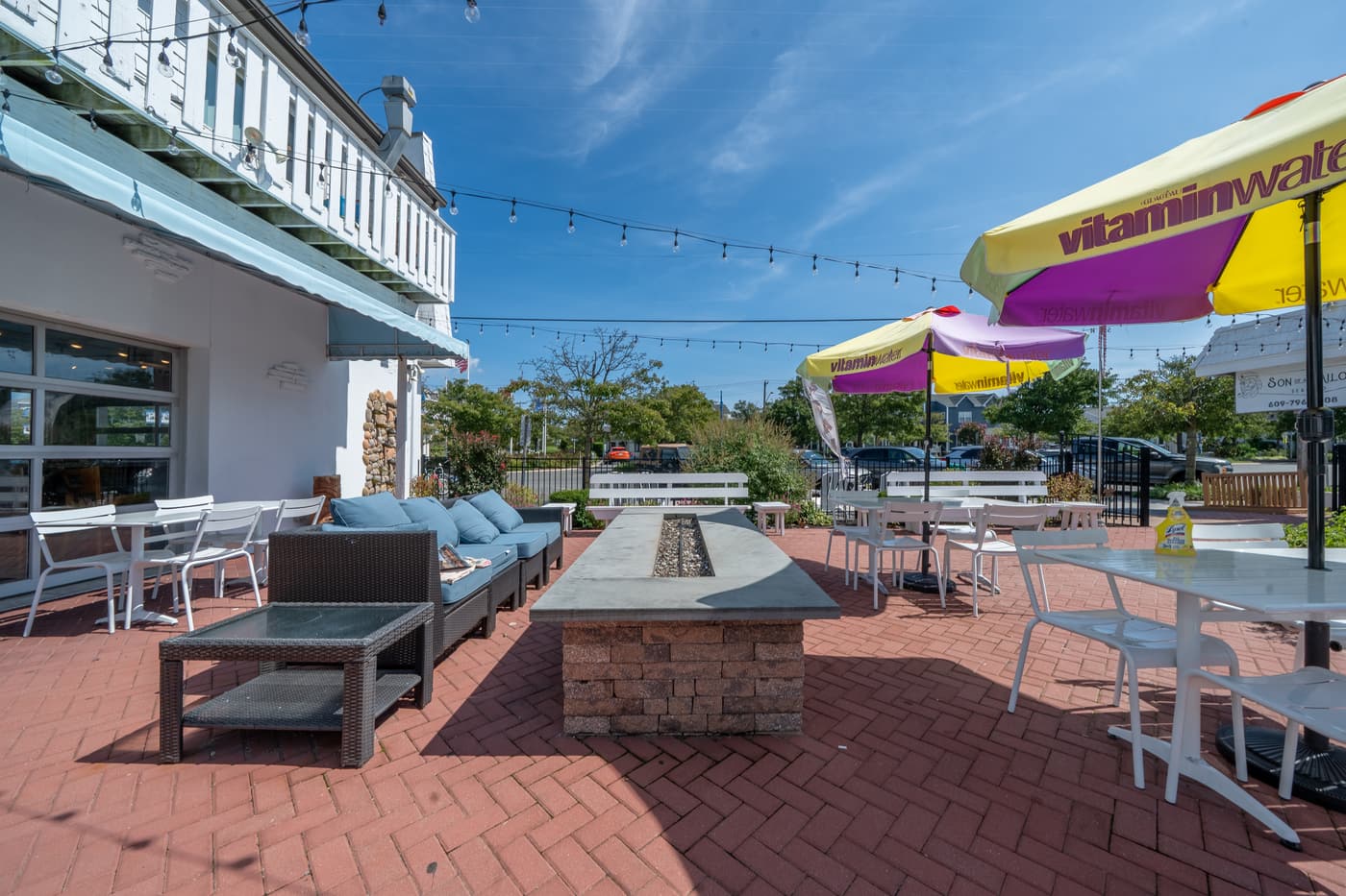 The outdoor patio alongside the restaurant at 2108 Dune Drive.